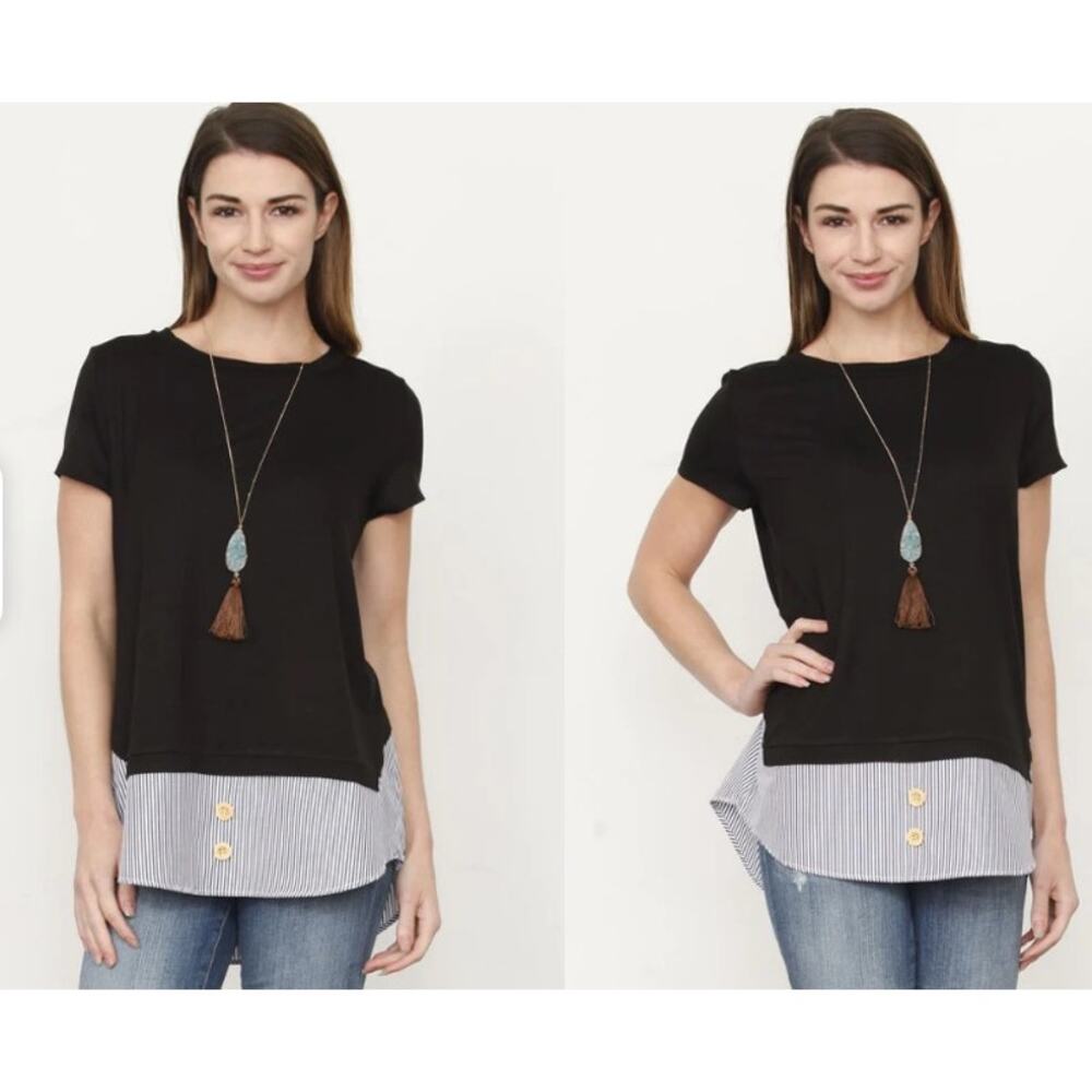 EGS by Eloges Navy Stripe Accent Layered Tunic - Small